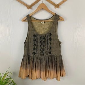 Anemic + Kin Anthropologie Embroidered Dip Dye Top
